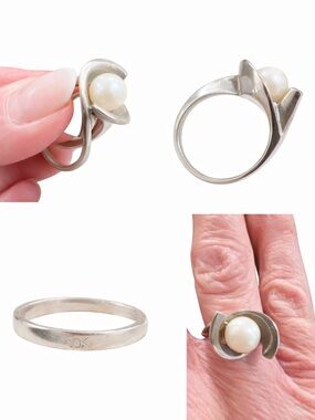Classic White Pearl 10K Gold Sculpted Ring - White Pearl & Silver Tone